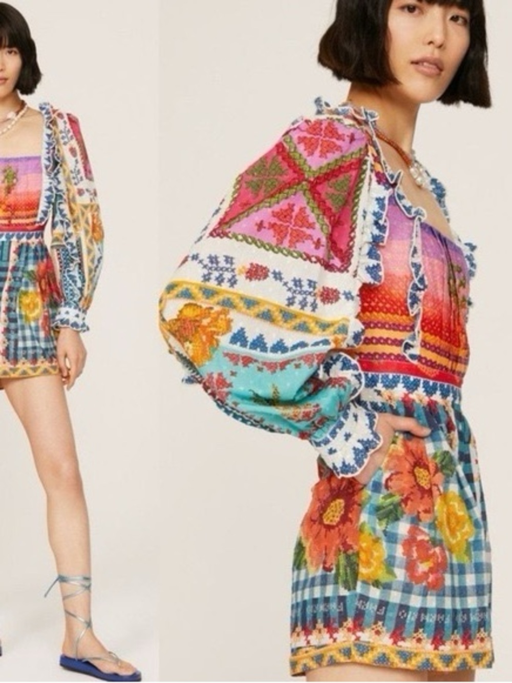 FARM RIO FLORAL PATCHWORK ROMPER